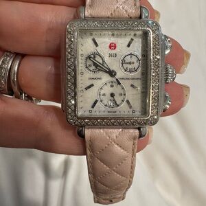 Michele Deco Diamond Watch with Pink Strap